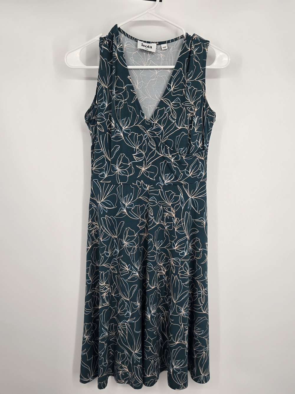 Leota Teal Floral V-Neck A-Line Midi Dress PXS (8474)